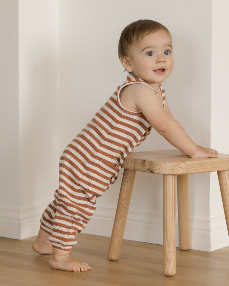Quincy Mae Waffle Jumpsuit - Clay Stripe