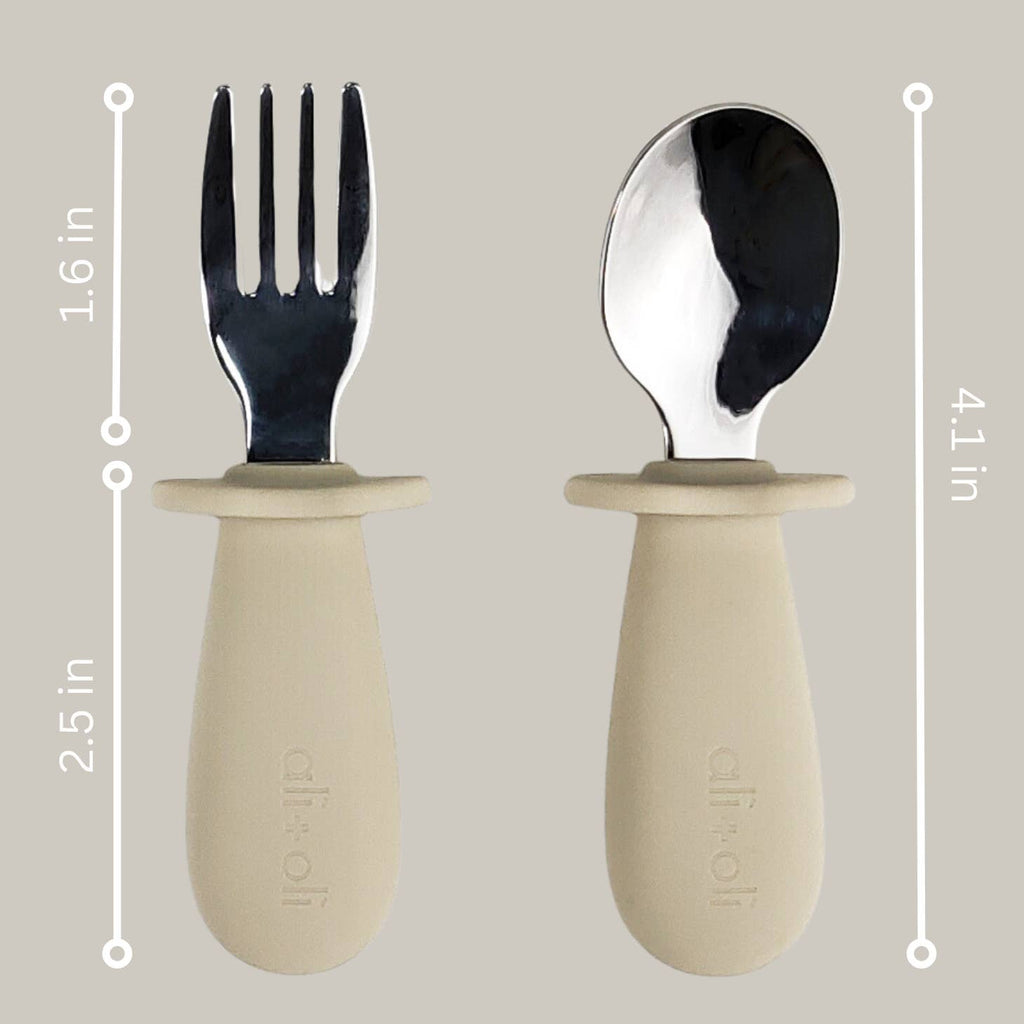 Spoon & Fork Learning Set For Toddlers - (Khaki) 6m+