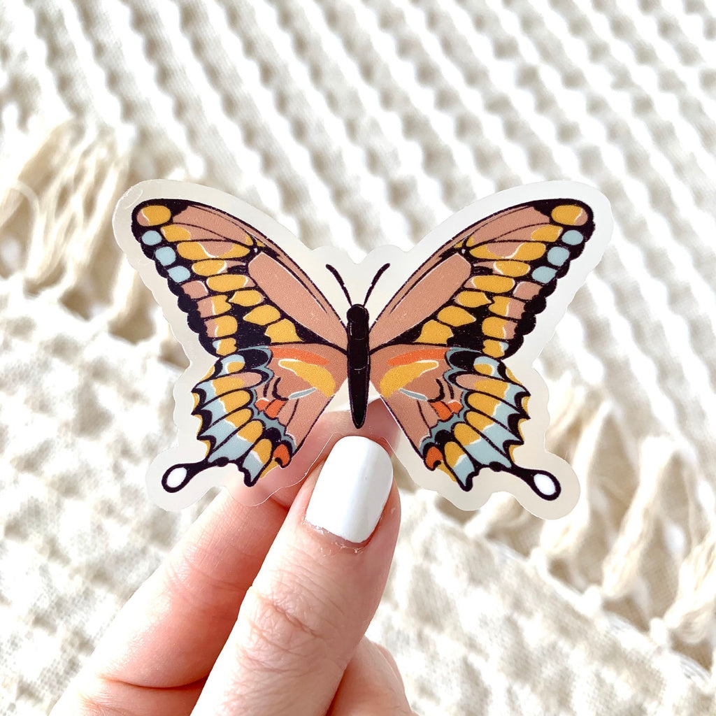 Clear Pink Swallowtail Butterfly Sticker 3x2