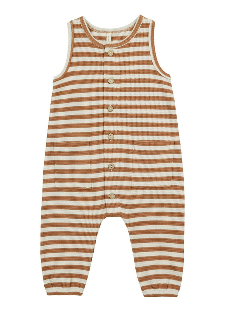 Quincy Mae Waffle Jumpsuit - Clay Stripe