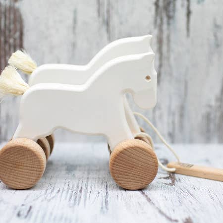 Bajo Wooden Jumping Horses Pull Toy - White