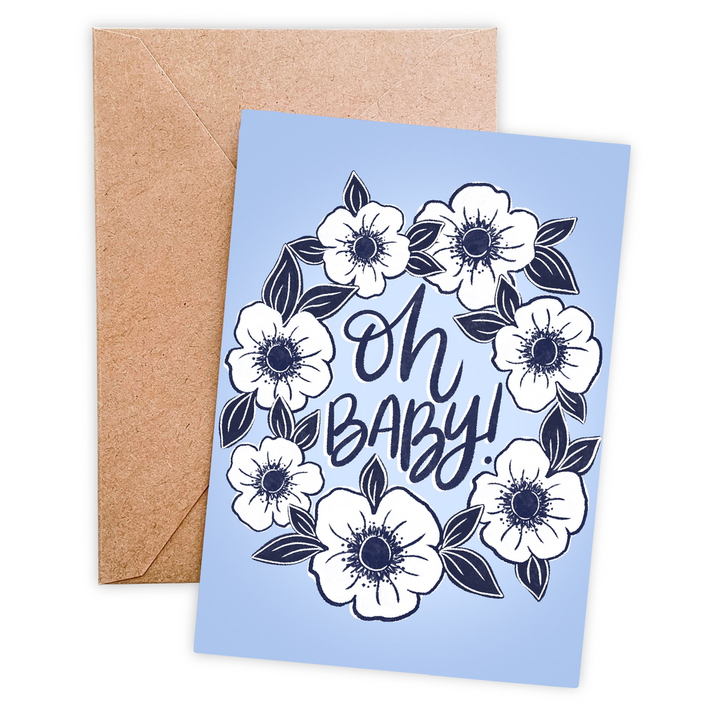Blue Floral Oh Baby Card