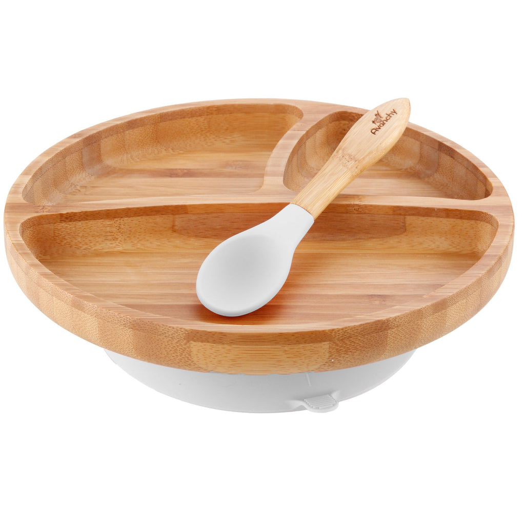 Avanchy - Toddler Bamboo Stay Put Suction Plate + Spoon