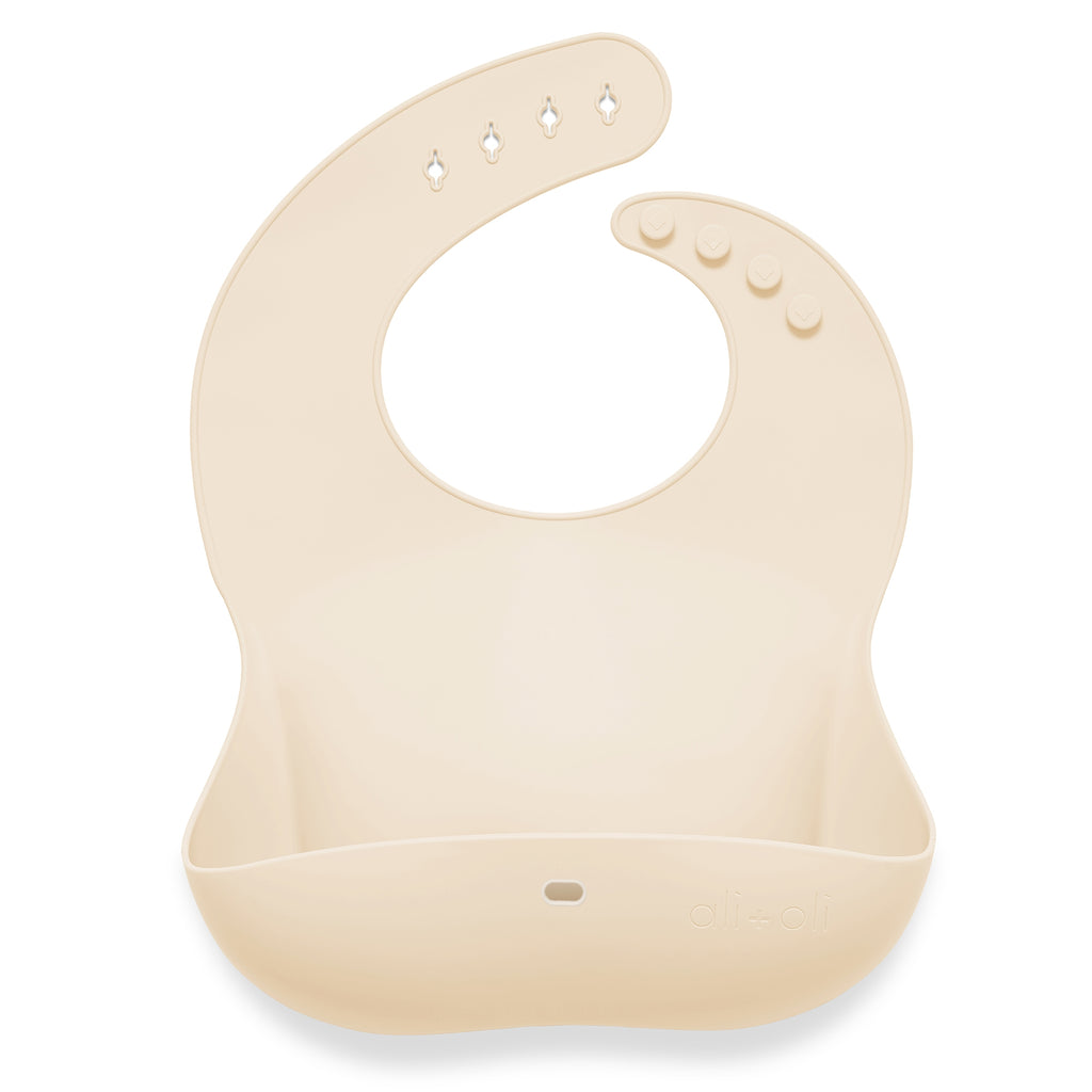 Silicone Baby Bib Roll Up & Stay Closed - Sand