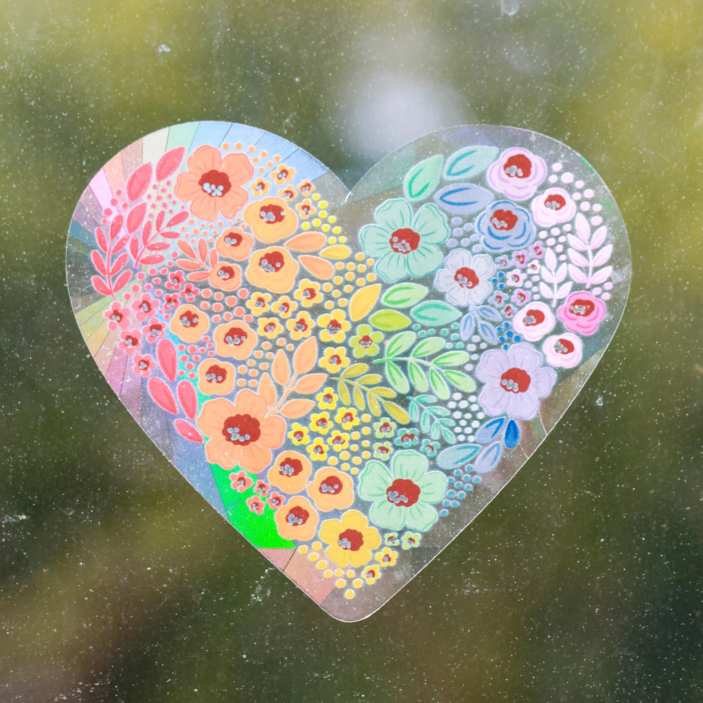 Rainbow Floral Heart Sun Catcher Window Sticker - 5x4.5"