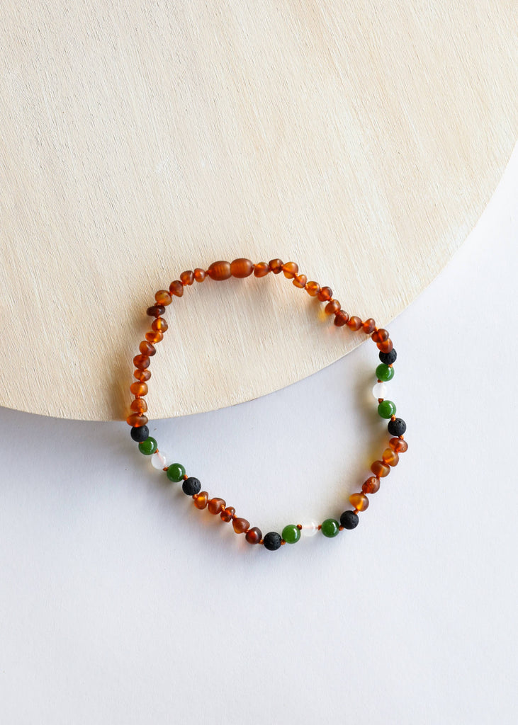 CanyonLeaf - Raw Cognac Amber + Lava + Jade + Agate Necklace