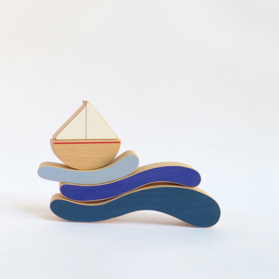 The Wandering Workshop Wooden Stacking and Balance Toy - Boat and Waves