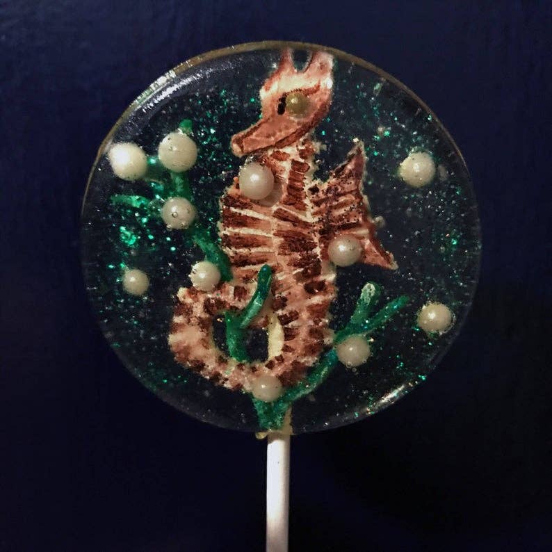 Swishing Seahorse Marzipan Lollipop