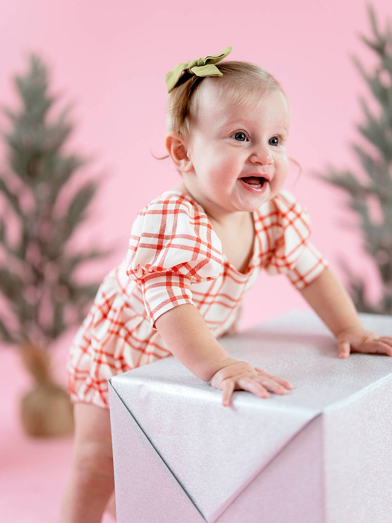 Puff Romper in Scarlet Plaid