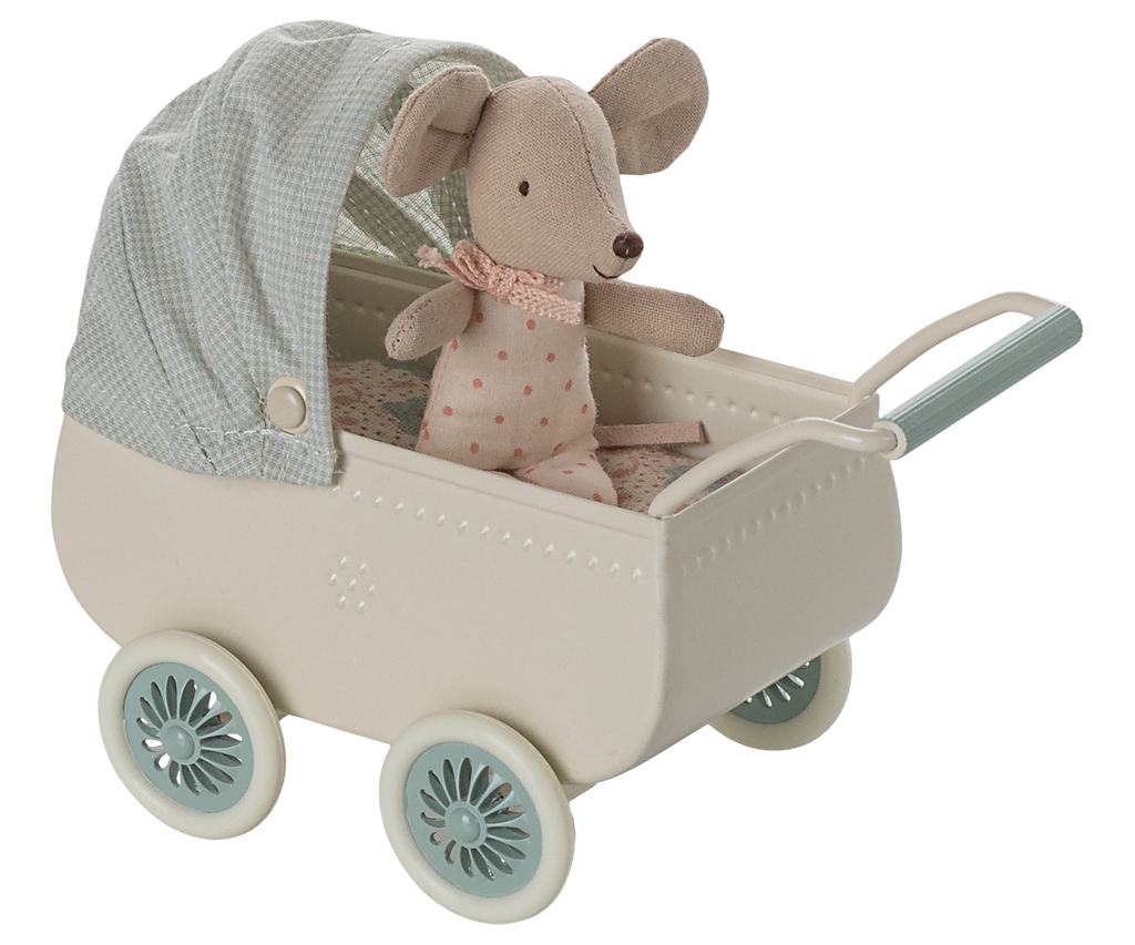 Maileg Pram with Baby Mouse - Mint