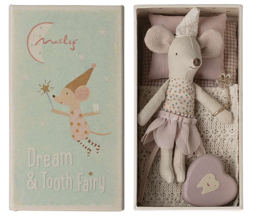 Maileg Tooth Fairy Mouse, LIttle Sister in Match Box