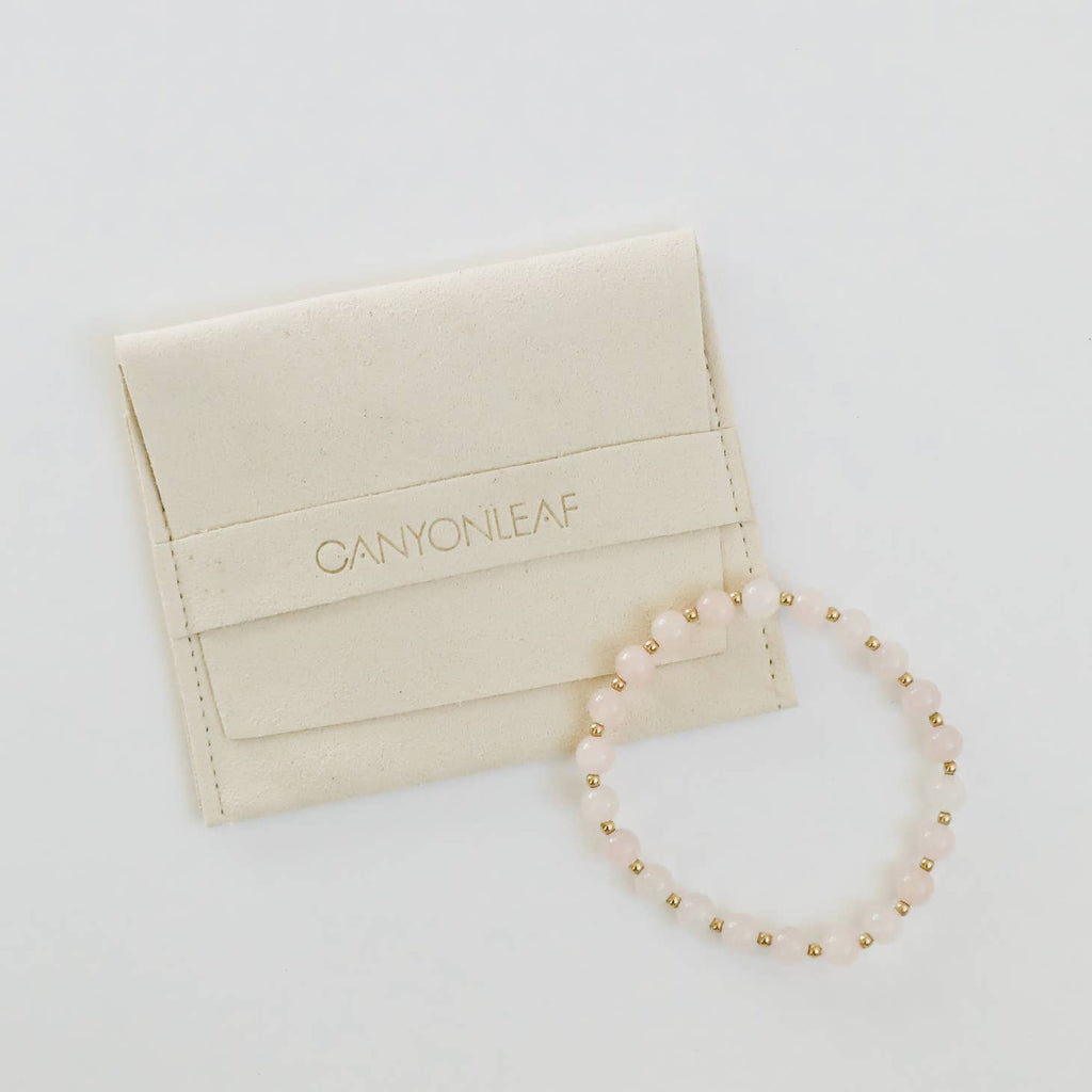 CanyonLeaf - Rose Quartz: Gold Sun + Moon - Adult Bracelets