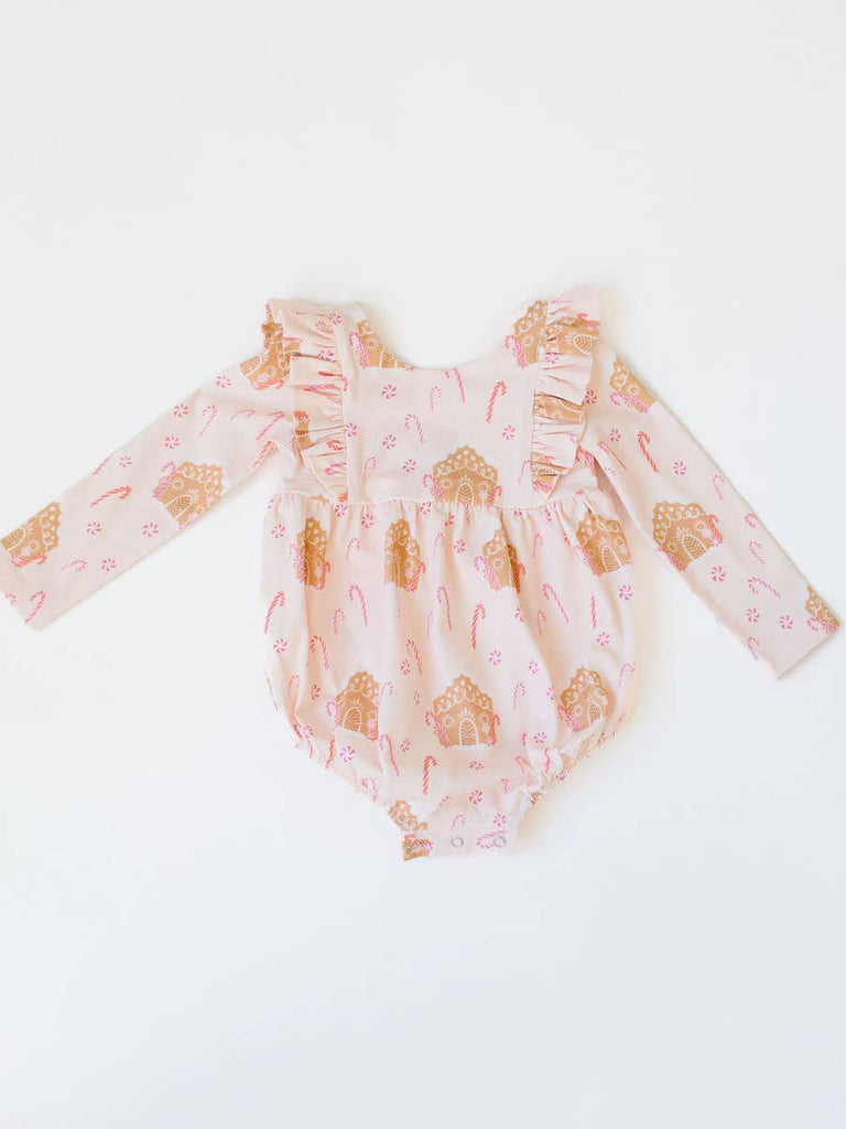 Leah Romper in Gingerbread - Baby Bubble