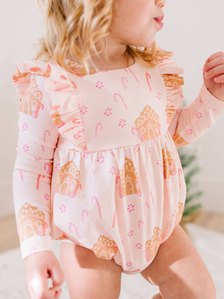 Leah Romper in Gingerbread - Baby Bubble