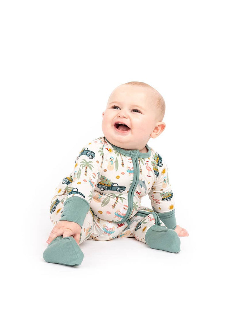 Coastal Christmas Holiday Bamboo Baby Pajamas Convertible Romper