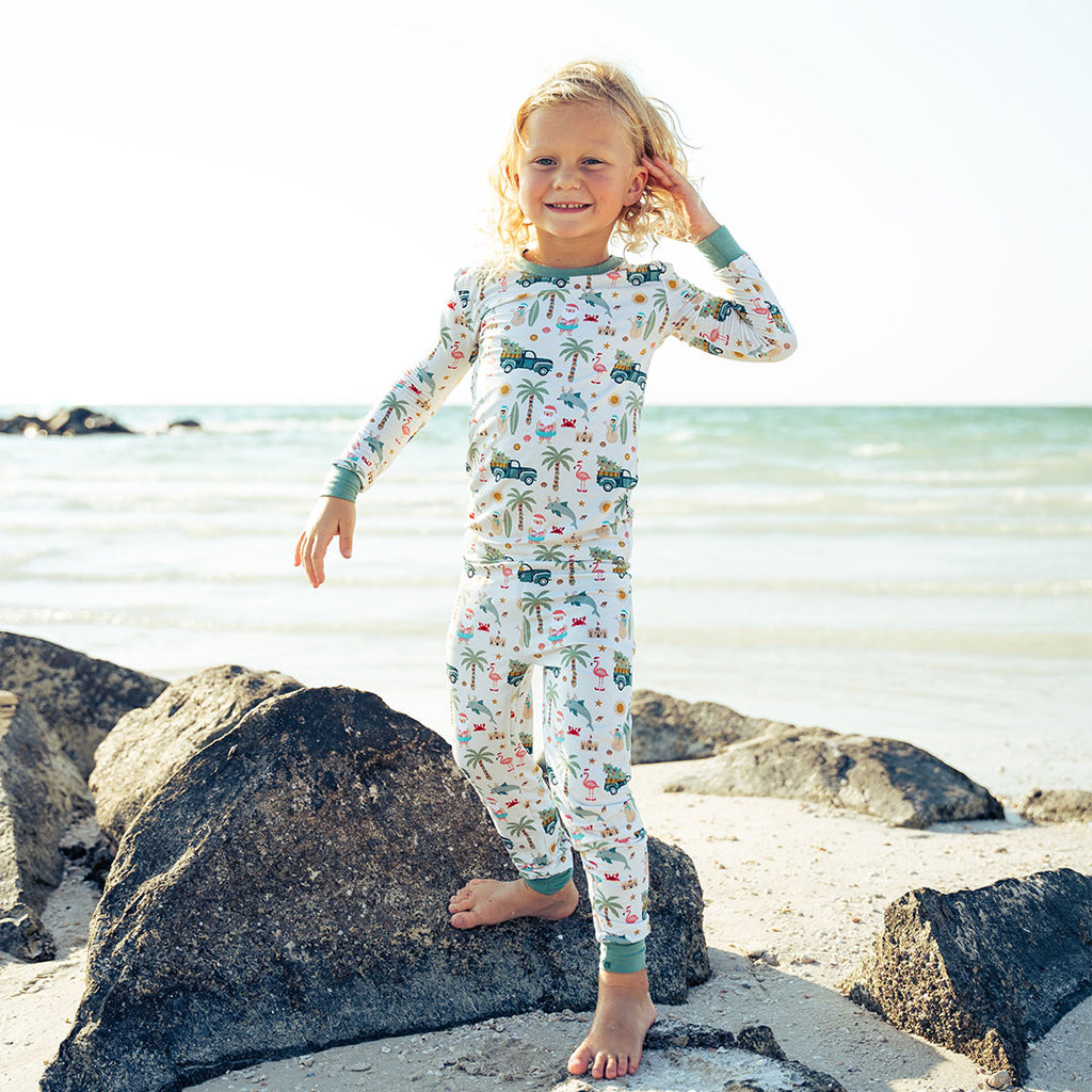 Coastal Christmas Holiday Bamboo Kids Pajamas Sleep Set