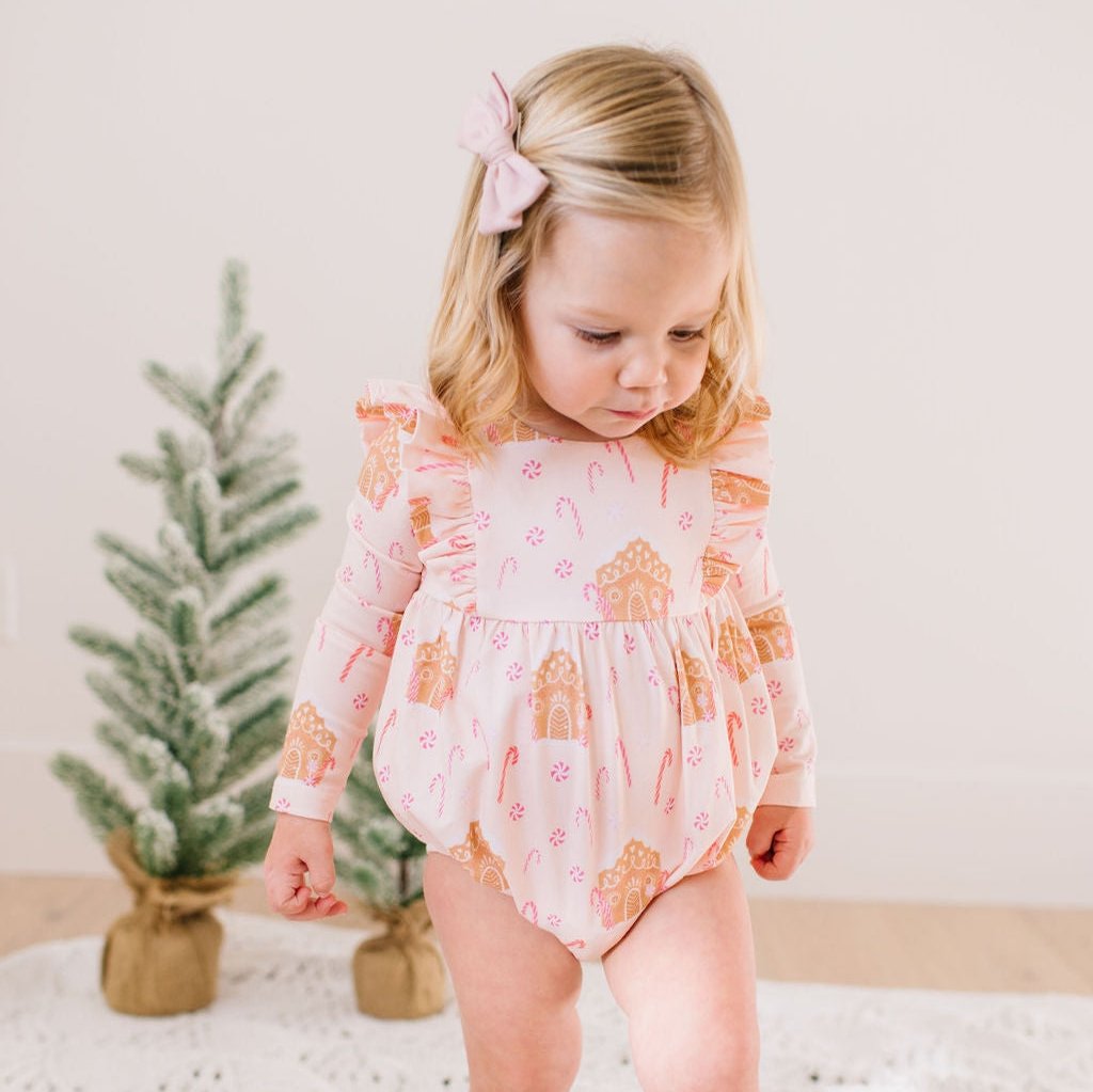 Leah Romper in Gingerbread - Baby Bubble