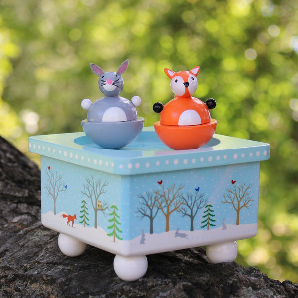 Dancing Fox & Bunny Music Box – Mini Mint