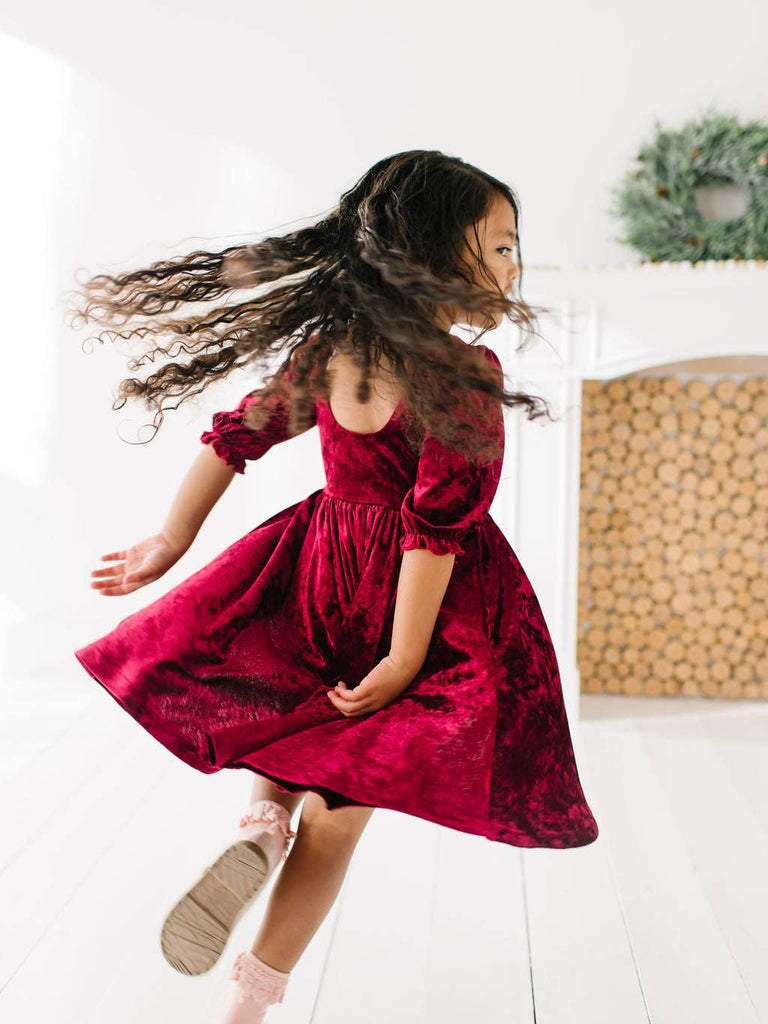 Pippa Dress in Crushed Cranberry Velvet