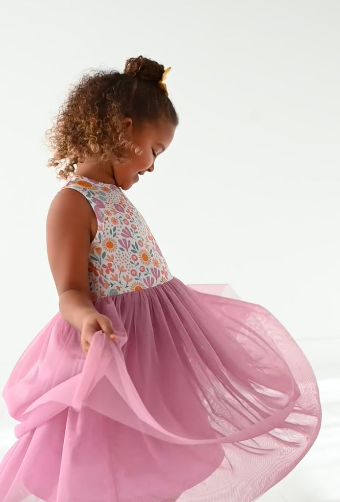Kids Bamboo Tulle Tutu Dress - Spring Floral Daisy
