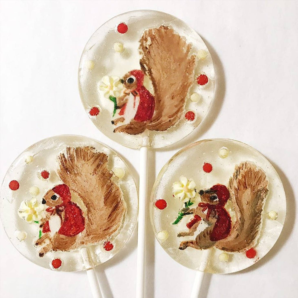 Little Red Riding Squirrel Marzipan Lollipop