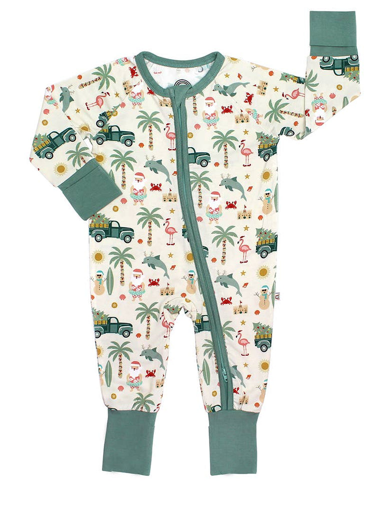 Coastal Christmas Holiday Bamboo Baby Pajamas Convertible Romper