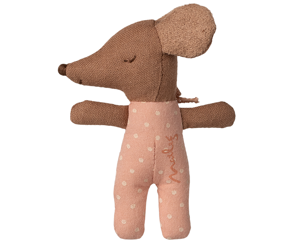 Maileg Sleepy Wakey Baby Mouse Box - Rose Polka Dots