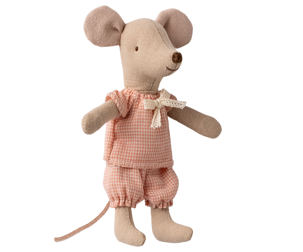 Maileg Little Sister Mouse in Matchbox - Pink Gingham
