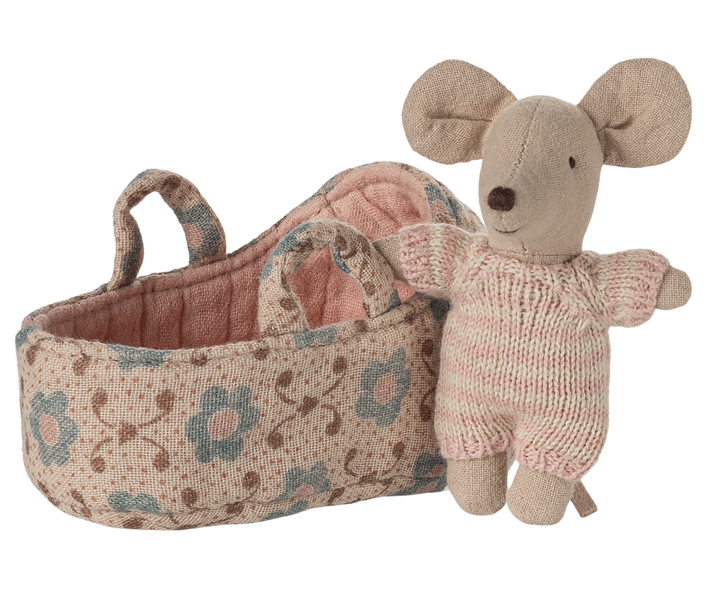 Maileg Baby Mouse in Carrycot - Rose