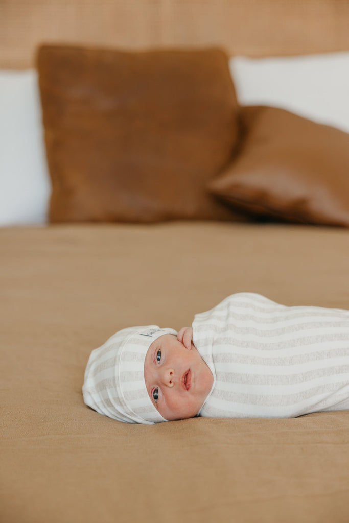 Copper Pearl Newborn Top Knot Hat - Coastal