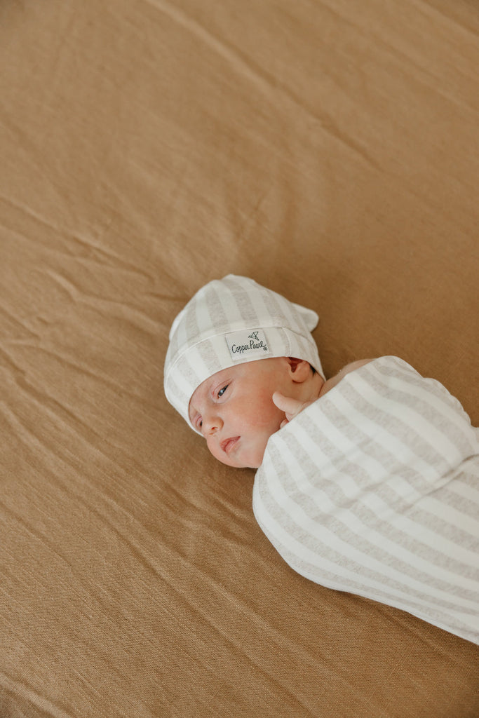 Copper Pearl Newborn Top Knot Hat - Coastal