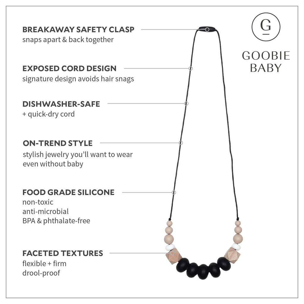 Harper Teething Necklace - Black/Oatmeal