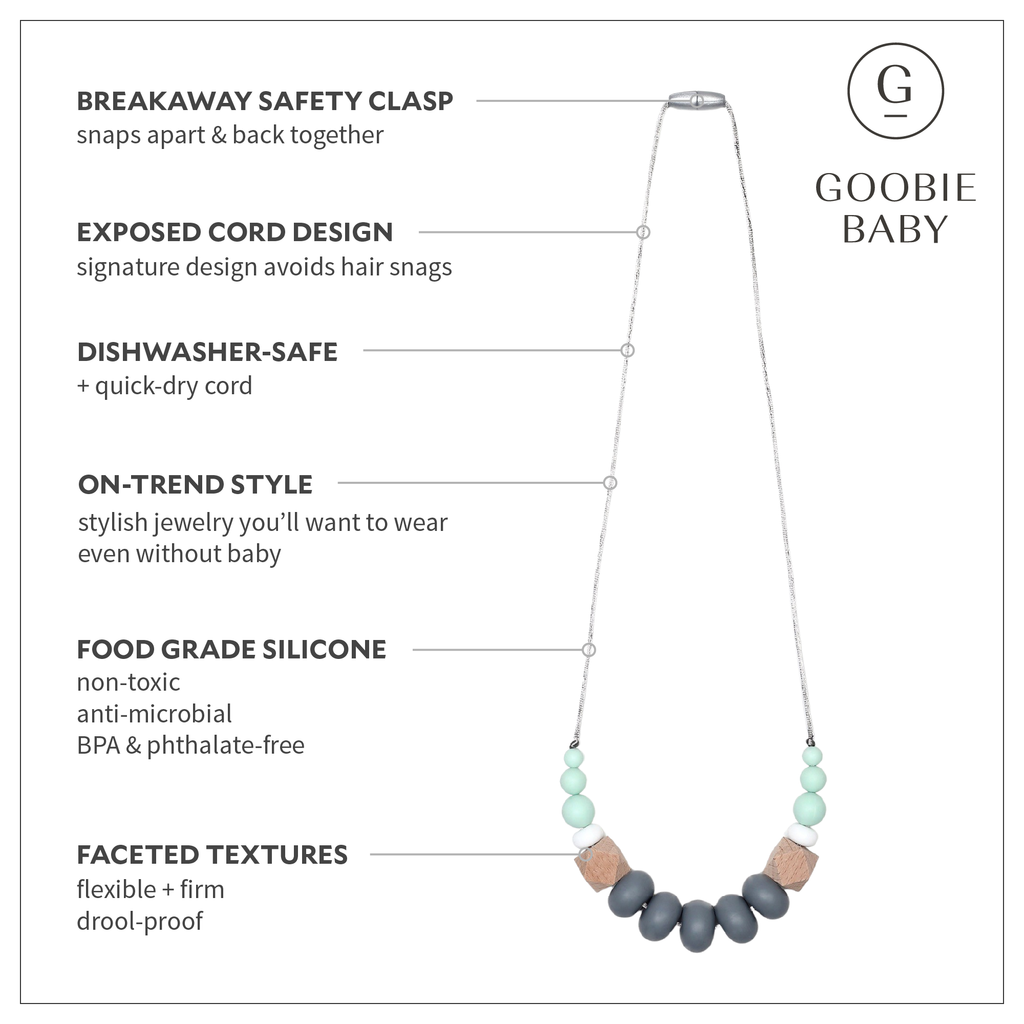 Harper Teething Necklace - Mint/Gray