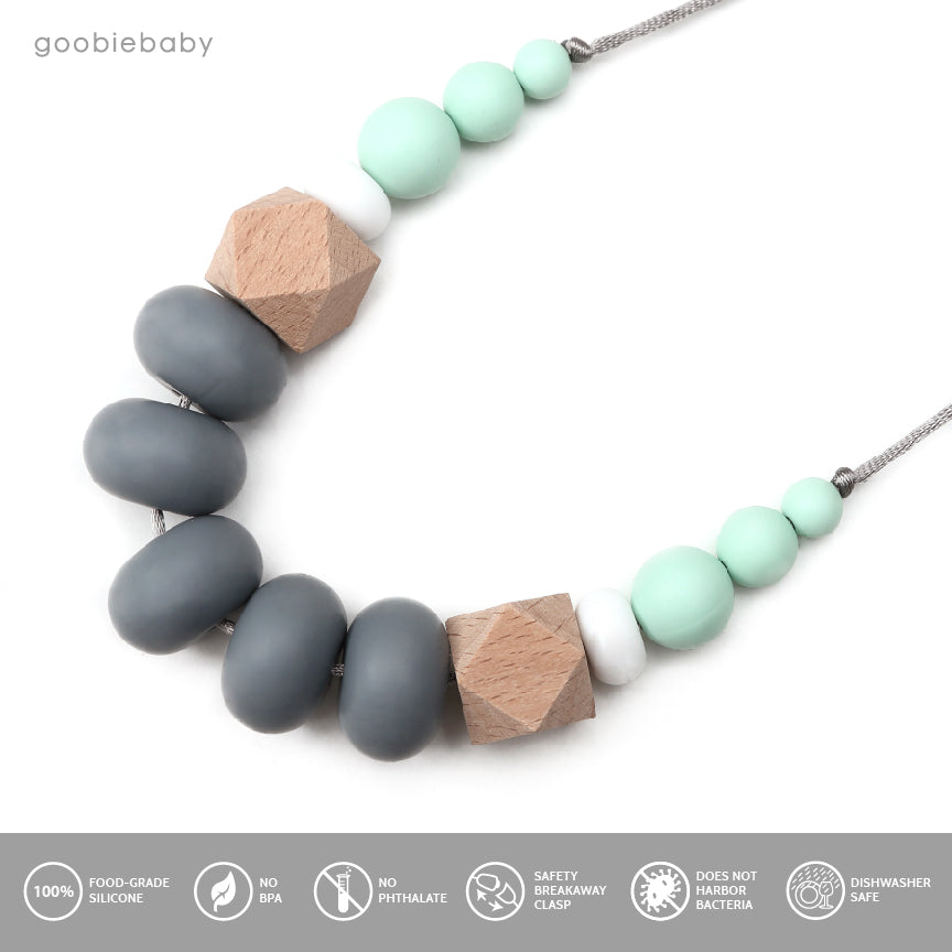 Harper Teething Necklace - Mint/Gray
