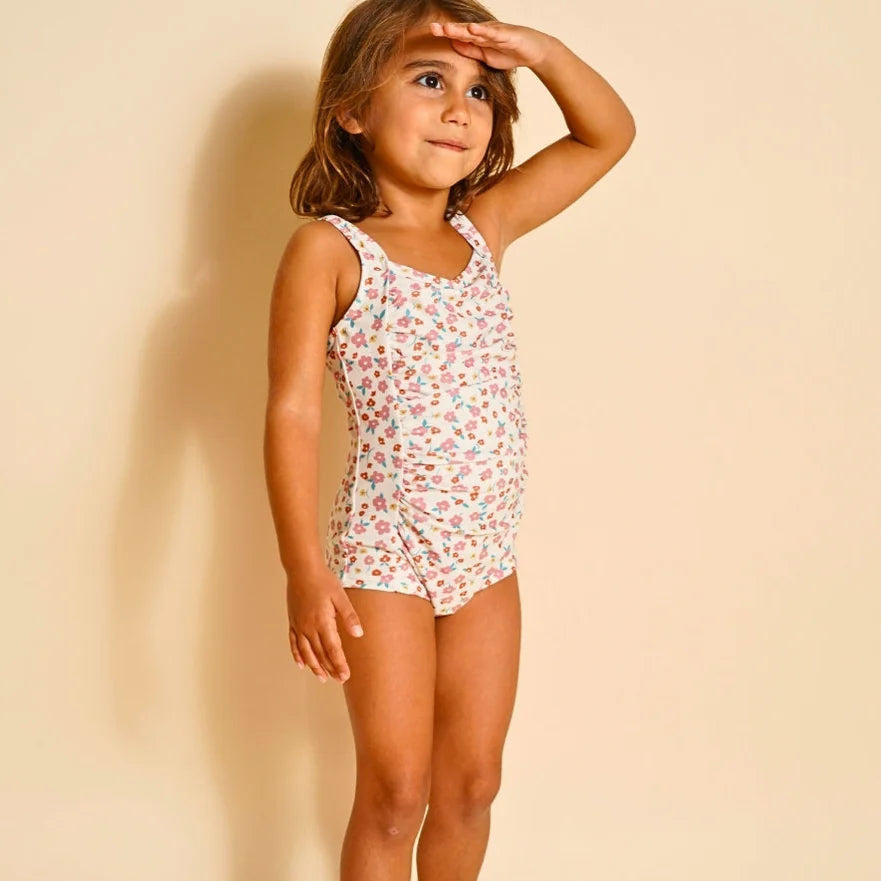 Vintage Girls 1 Piece Swimsuit - Sunset Meadow