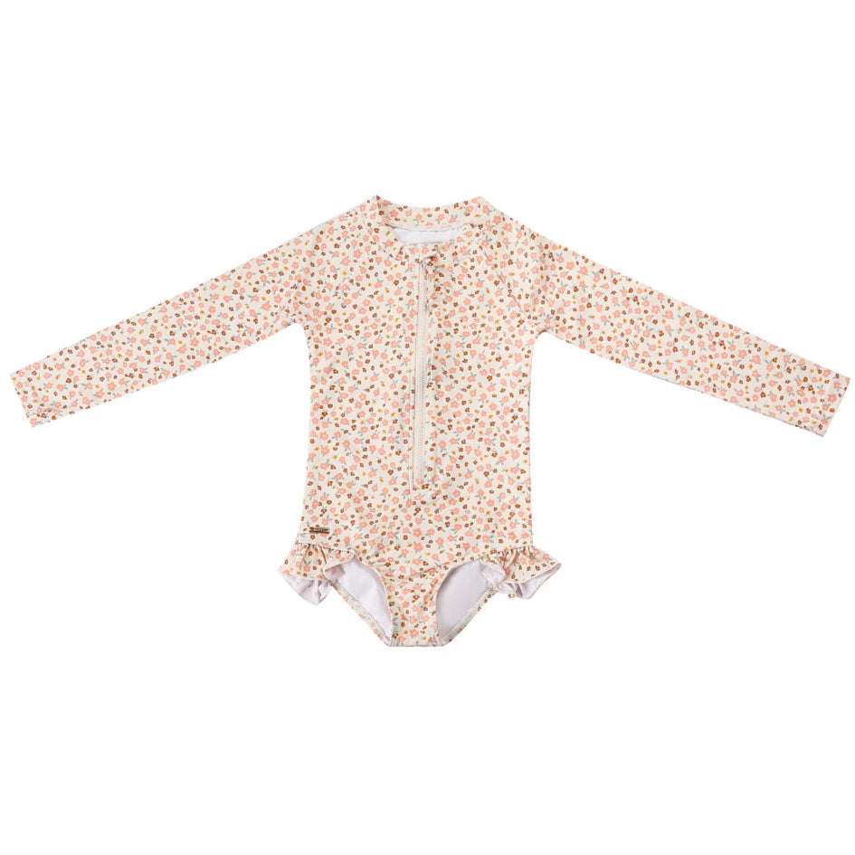 Long Sleeve Rashguard Ruffle Swimsuit - Sunset Meadow