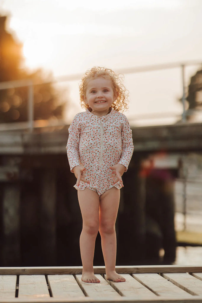 Long Sleeve Rashguard Ruffle Swimsuit - Sunset Meadow