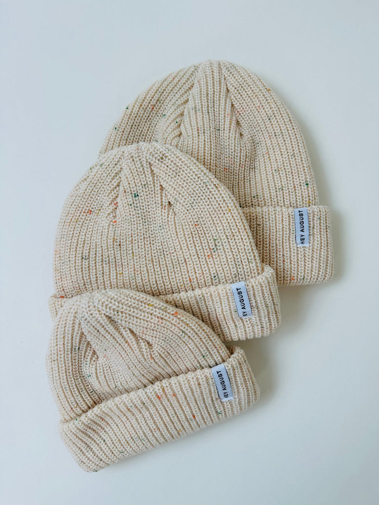 Thick Knit Beanie - Cream Speck