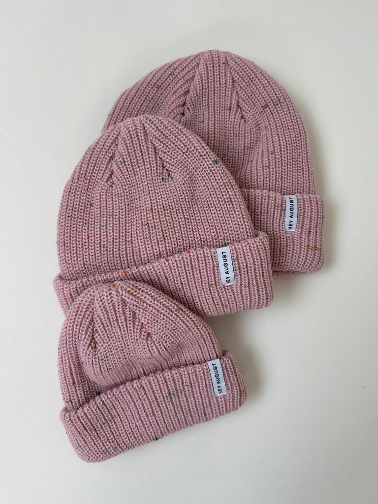 Thick Knit Beanie - Pink Speck