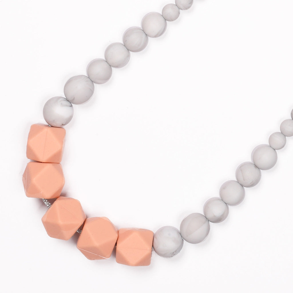 Madison Teething Necklace - Peach/Marble