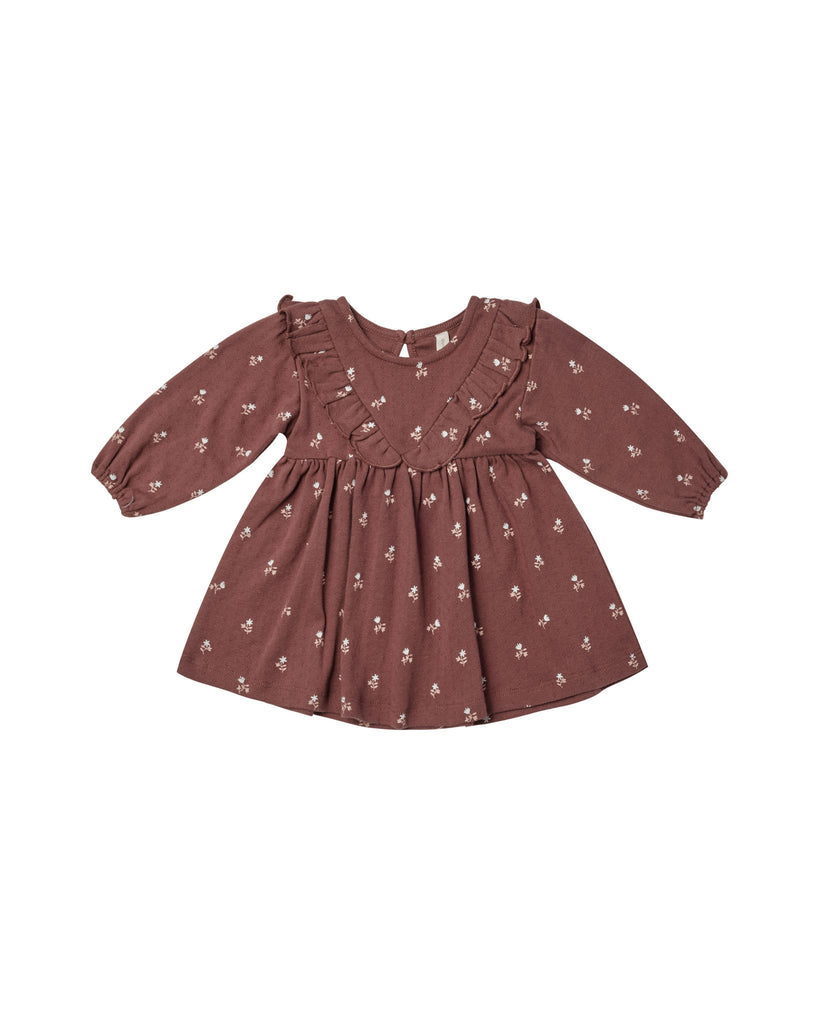 Quincy Mae Pointelle Long Sleeve V Dress - Plum Fleur