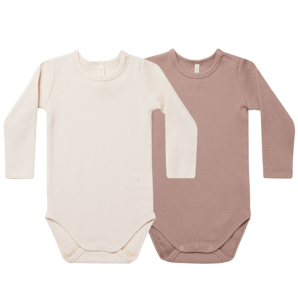 Quincy Mae Waffle Bodysuit Pack - Natural, Mauve