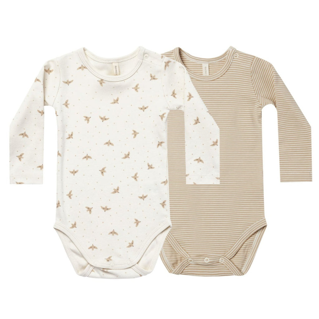 Quincy Mae Jersey Bodysuit 2-Pack - Doves, Latte Stripe