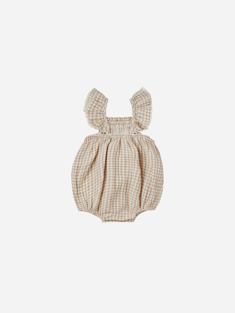 Quincy Mae Bonnie Romper - Oat Gingham