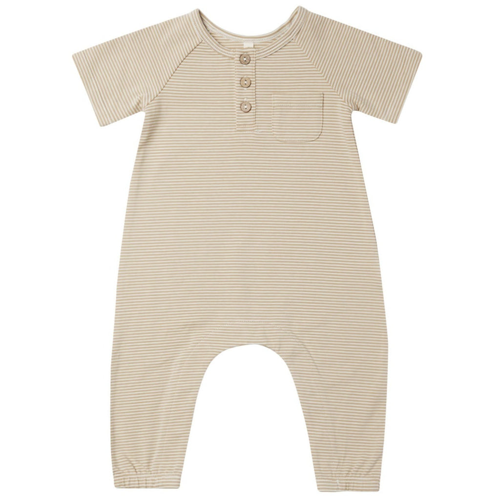 Quincy Mae Short Sleeve Jumpsuit - Latte Micro Stripe