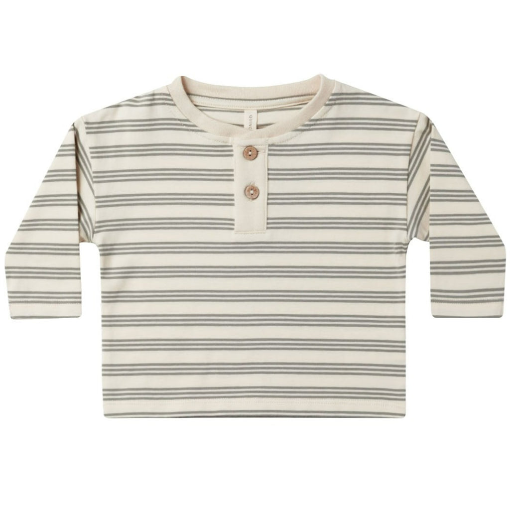 Quincy Mae Longsleeve Henley - Basil Stripe