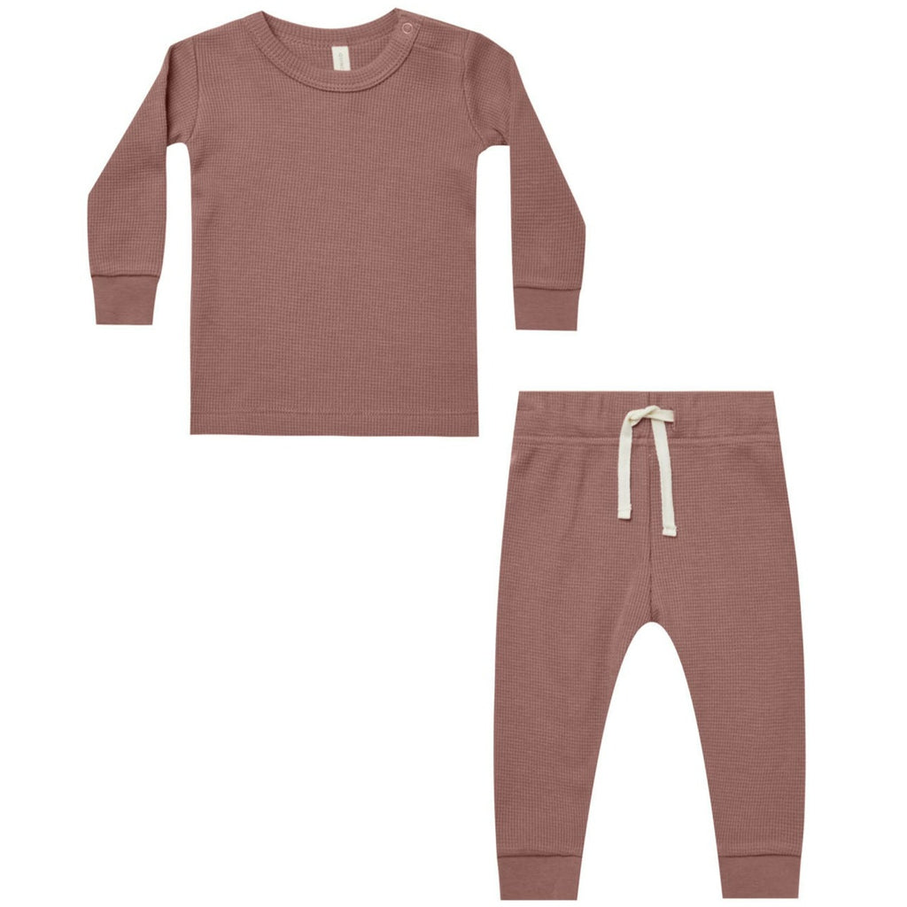 Quincy Mae Waffle Top + Pant Set - Fig