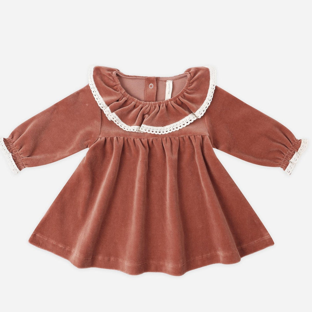 Quincy Mae Velour Baby Dress - Cranberry