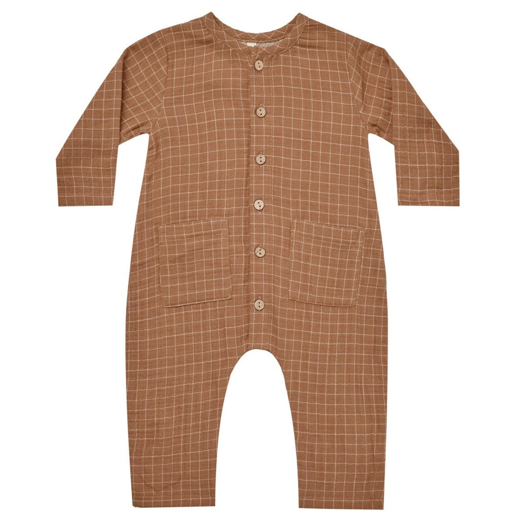 Quincy Mae Pocketed Woven Jumpsuit - Cinnamon Grid