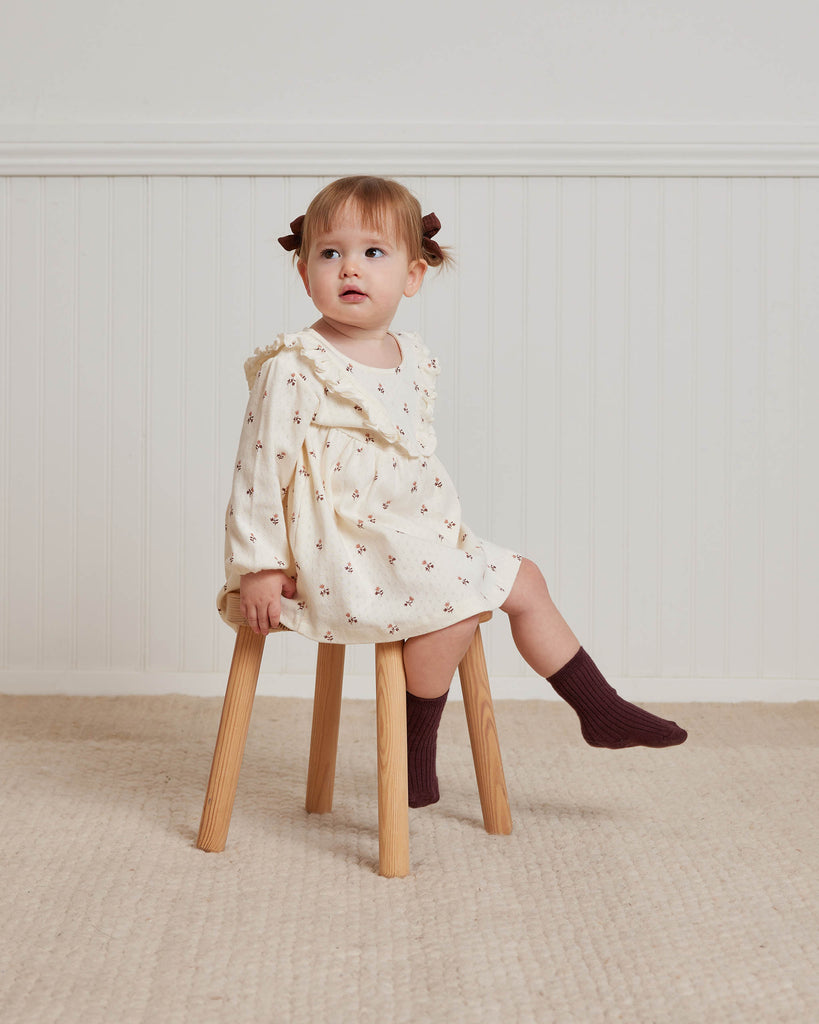 Quincy Mae Pointelle Long Sleeve V Dress - Rose Fleur